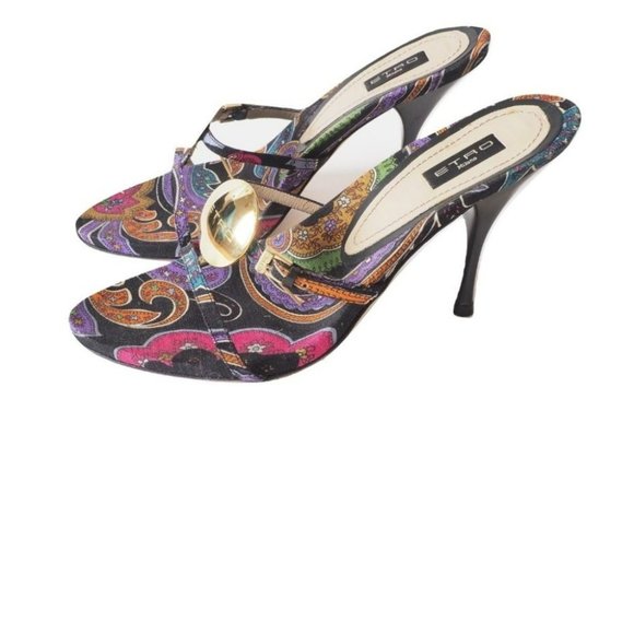 Etro Shoes - ETRO Paisley Floral Open Toe Stiletto Heel Slide Sandals